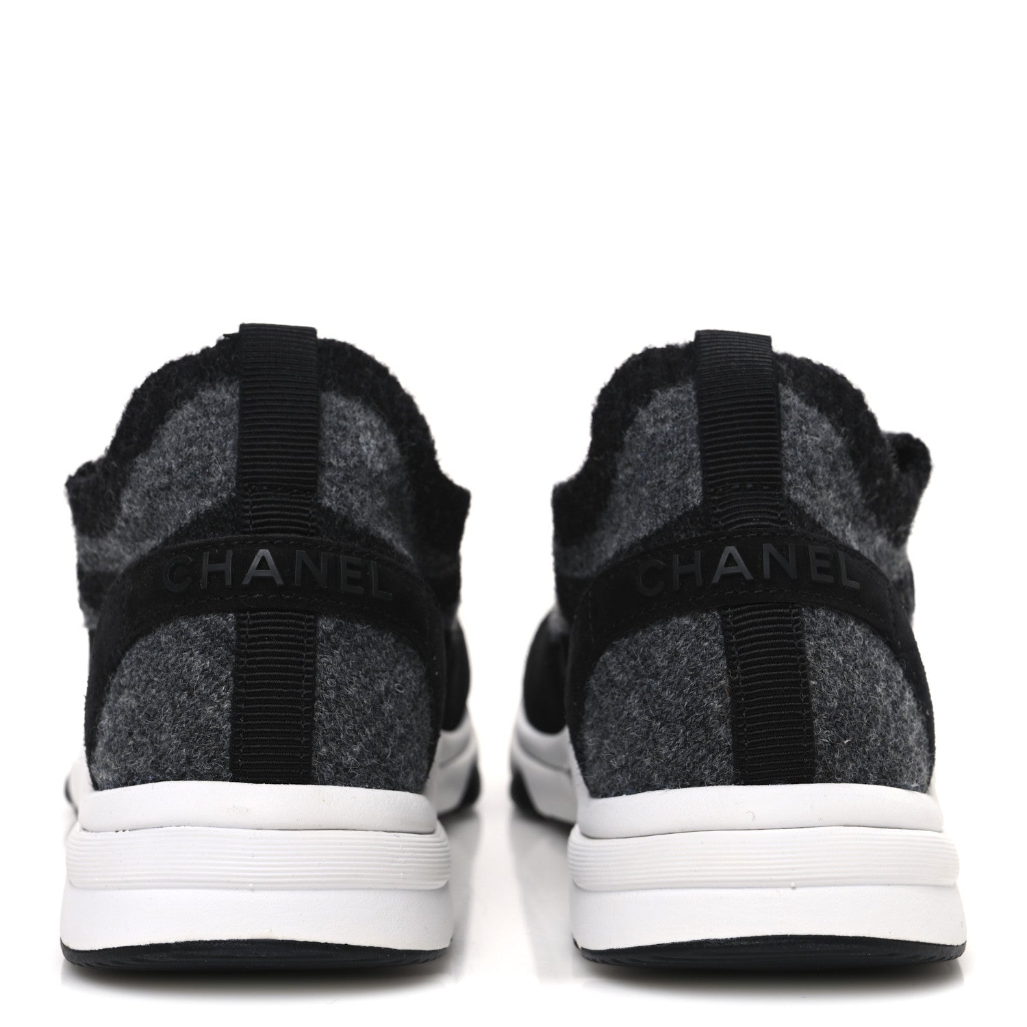 Chanel Knit Fabric Suede Calfskin Womens CC Sneakers 39 Black Grey 6 of 10