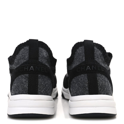 Chanel Knit Fabric Suede Calfskin Womens CC Sneakers 39 Black Grey 6 of 10