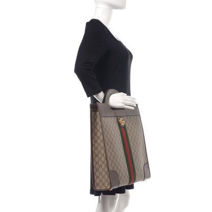 Gucci GG Supreme Monogram Textured Calfskin Web Medium Ophidia Slip Handle Tote Beige Ebony New Acero 2 of 9