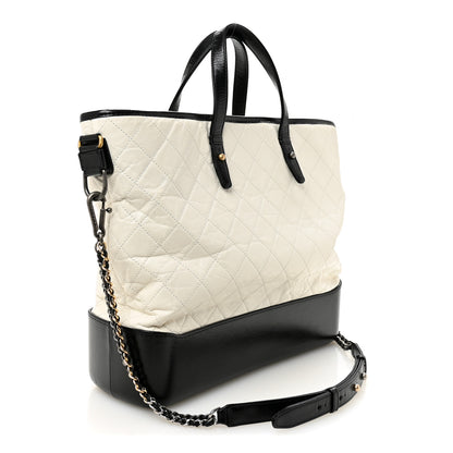 Chanel Aged Calfskin Quilted Large Gabrielle Shopping Tote White Black 3 of 10