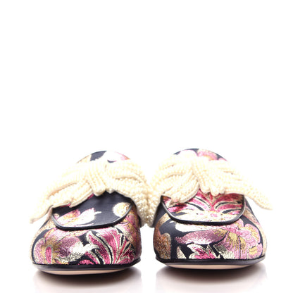 Gucci Iridescent Brocade Pearl Bow Womens Princetown Slippers 37.5 Black Pink 2 of 11