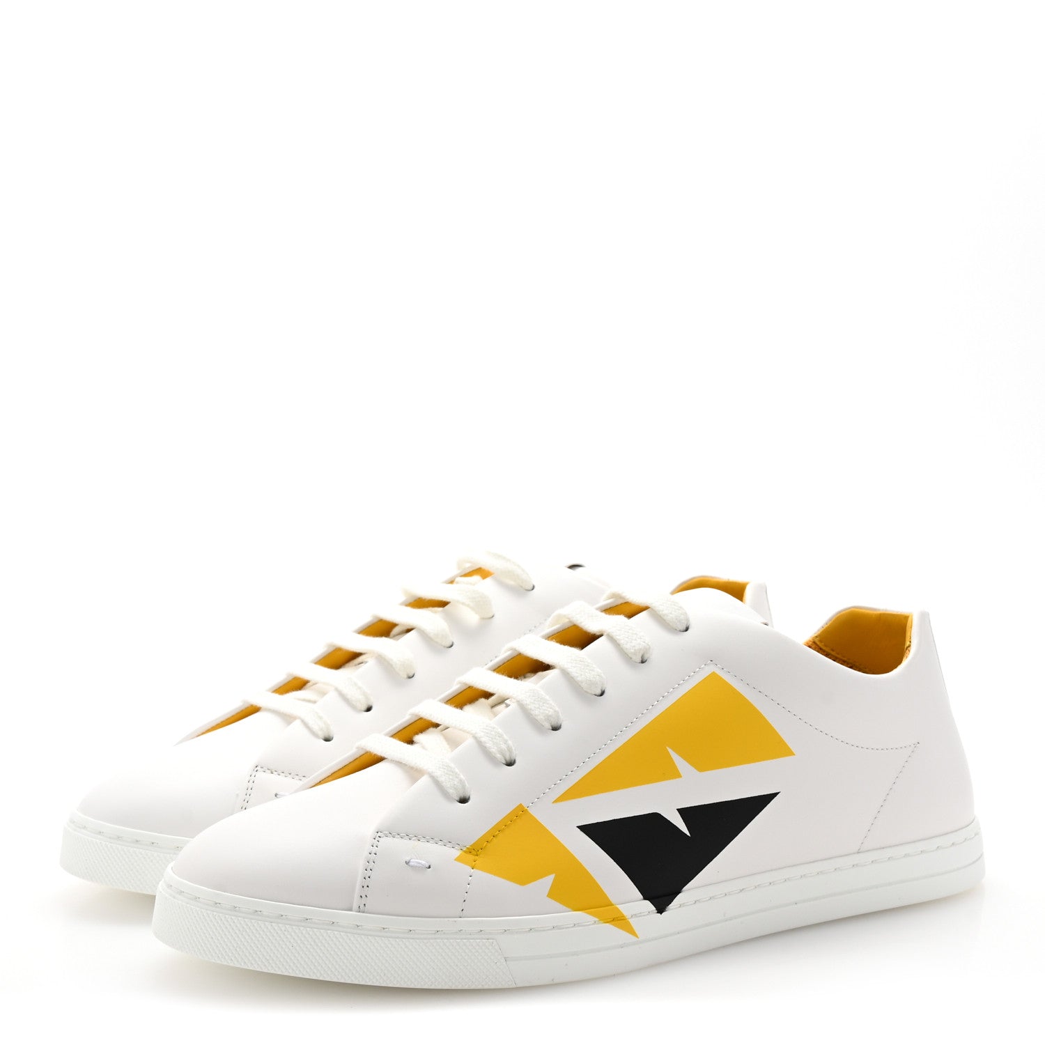 Fendi Calfskin Bugs Eye Print Mens Low Top Sneakers 9 White Giallo Black 4 of 10