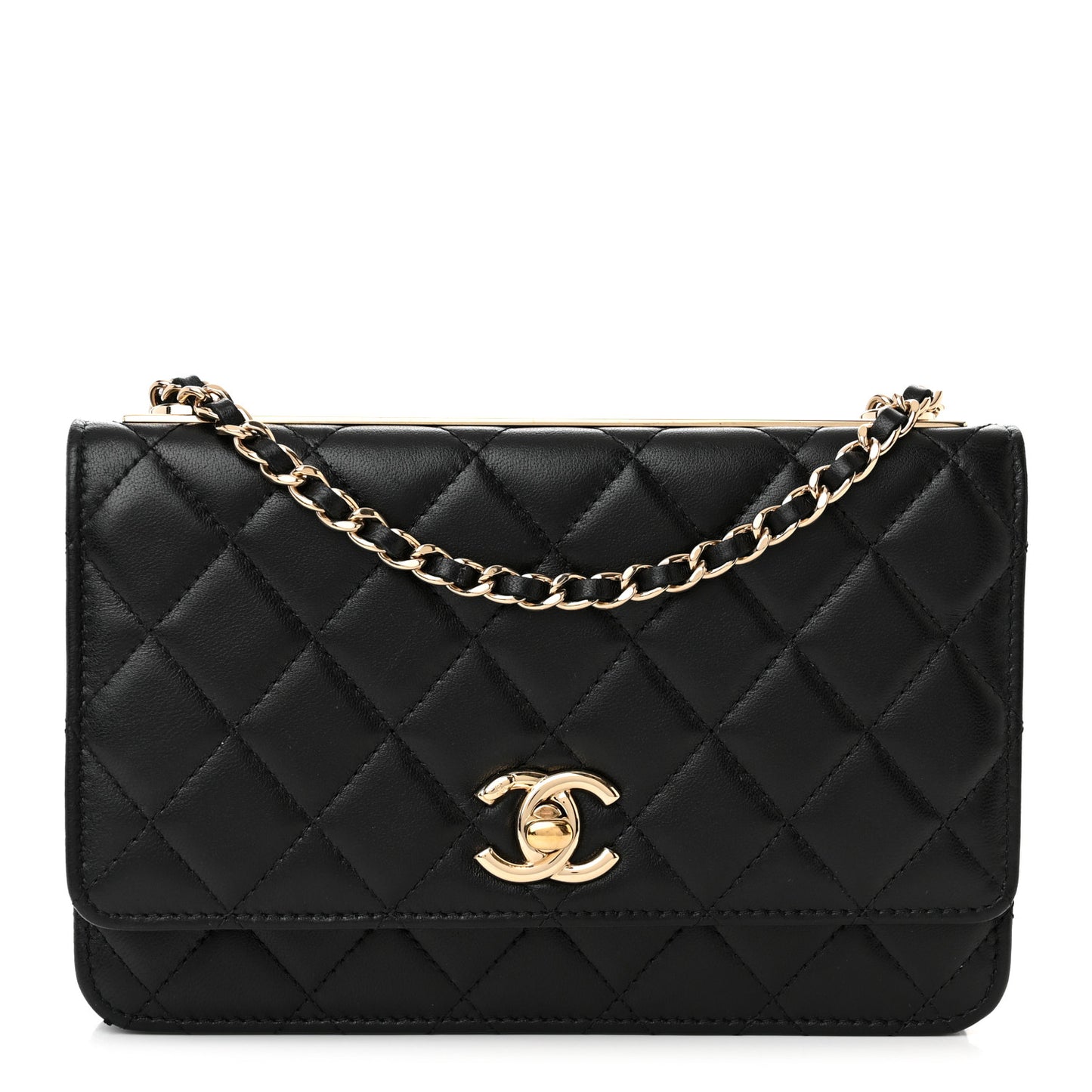 Lambskin Quilted Trendy CC Wallet On Chain WOC Black