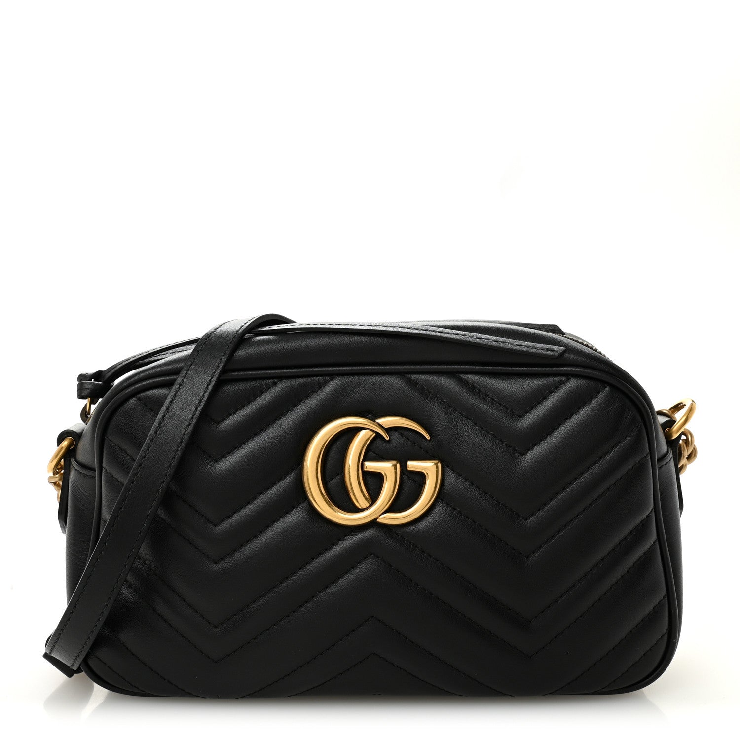 Gucci Calfskin Matelasse Small GG Marmont Chain Shoulder Bag Black 1 of 11