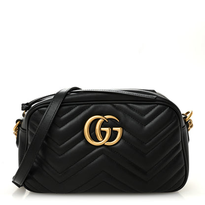 Gucci Calfskin Matelasse Small GG Marmont Chain Shoulder Bag Black 1 of 11