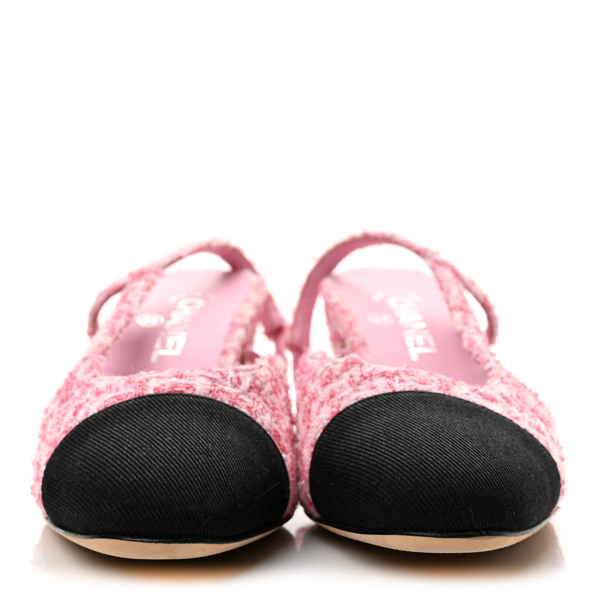 Tweed Grosgrain Cap Toe CC Slingback Pumps 40 Pink Black