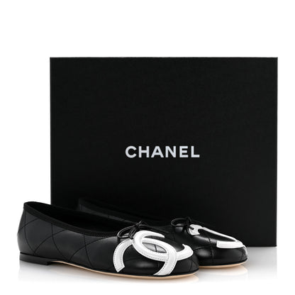 Chanel Lambskin Quilted CC Cambon Ballet Flats 36 Black White 10 of 10
