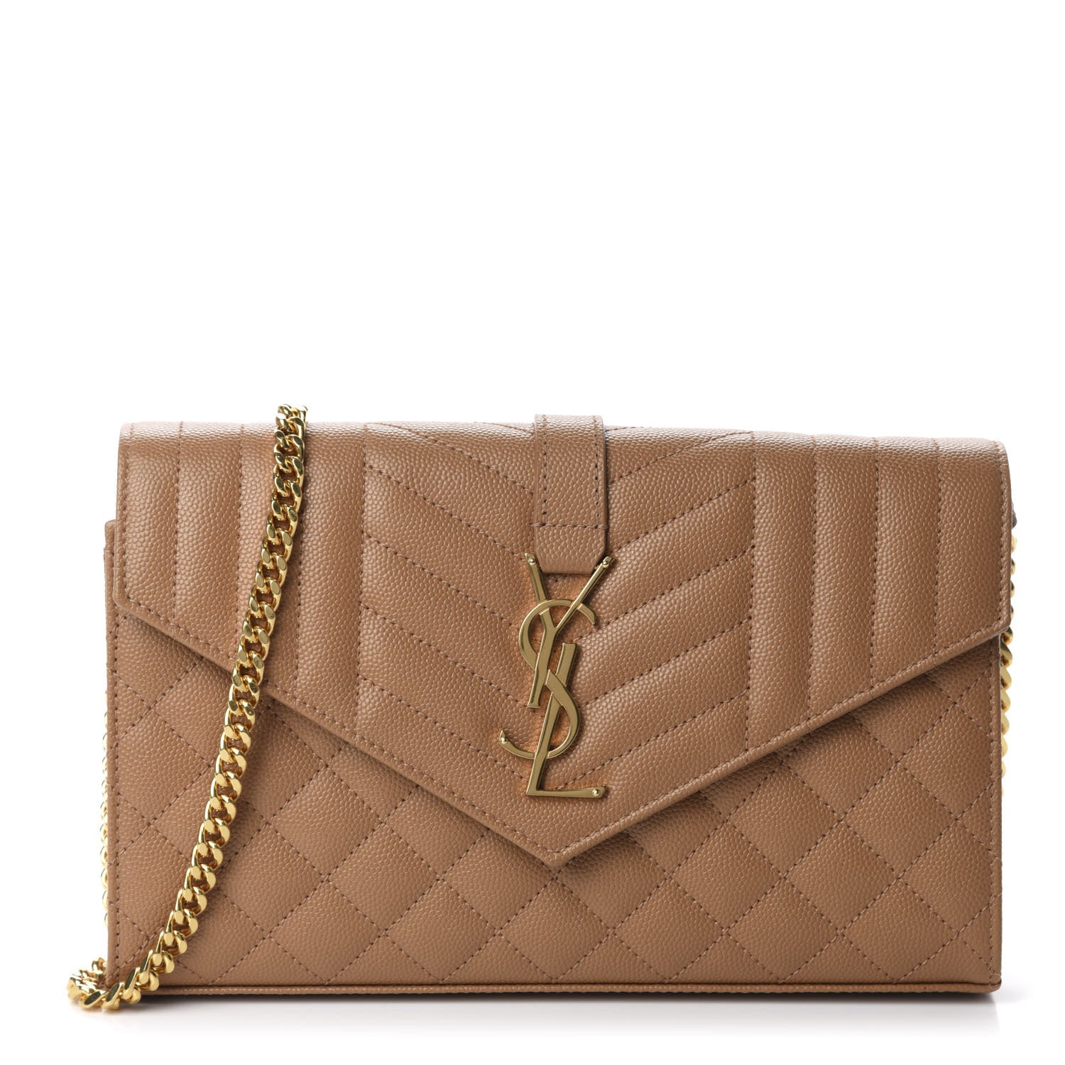 Saint Laurent Grain De Poudre Mixed Matelasse Triquilt Monogram Chain Wallet Dune 1 of 10