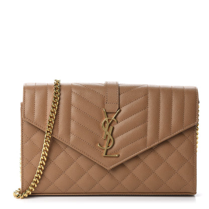 Saint Laurent Grain De Poudre Mixed Matelasse Triquilt Monogram Chain Wallet Dune 1 of 10