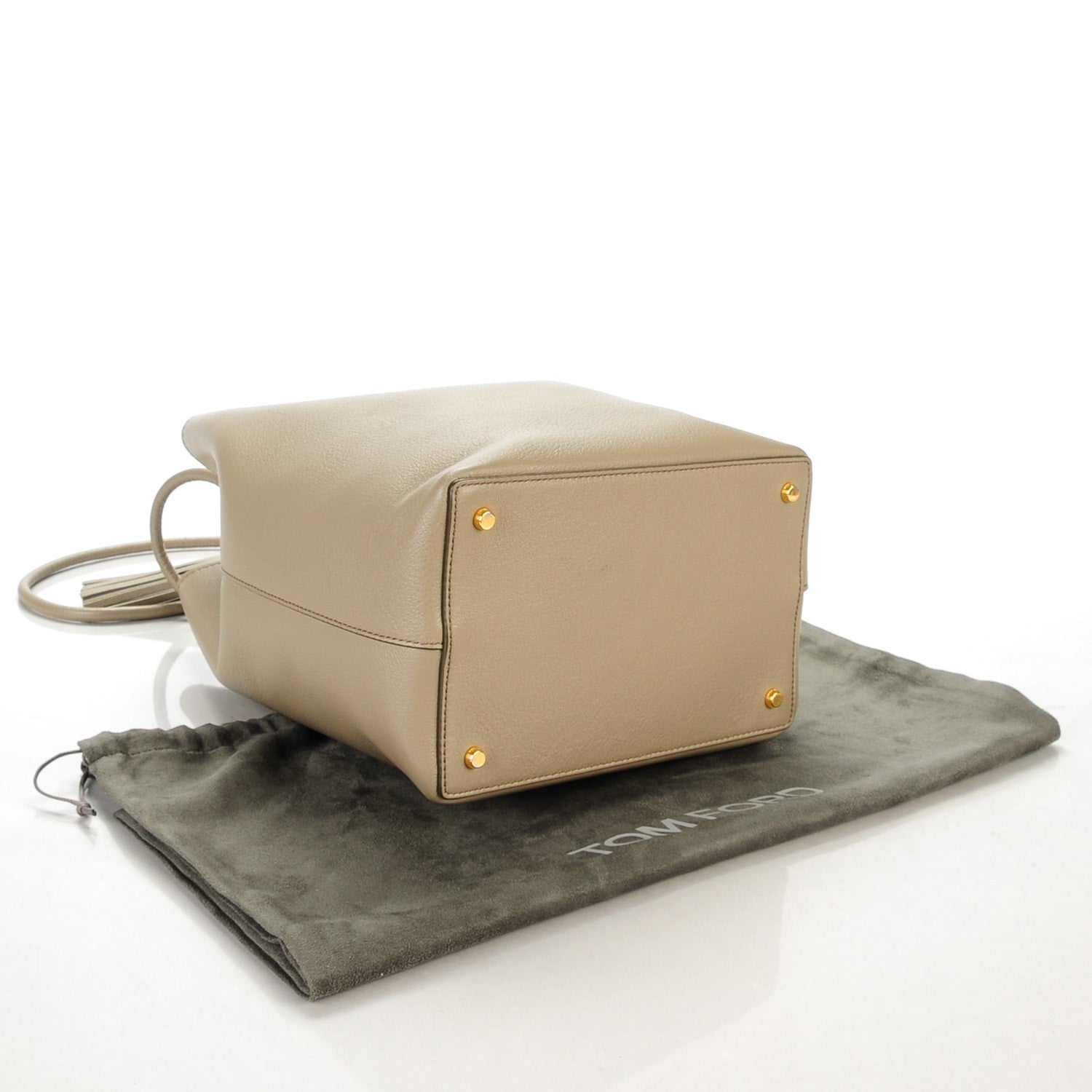 Tom Ford Calfskin Medium Double Tassel Bucket Taupe 4 of 8