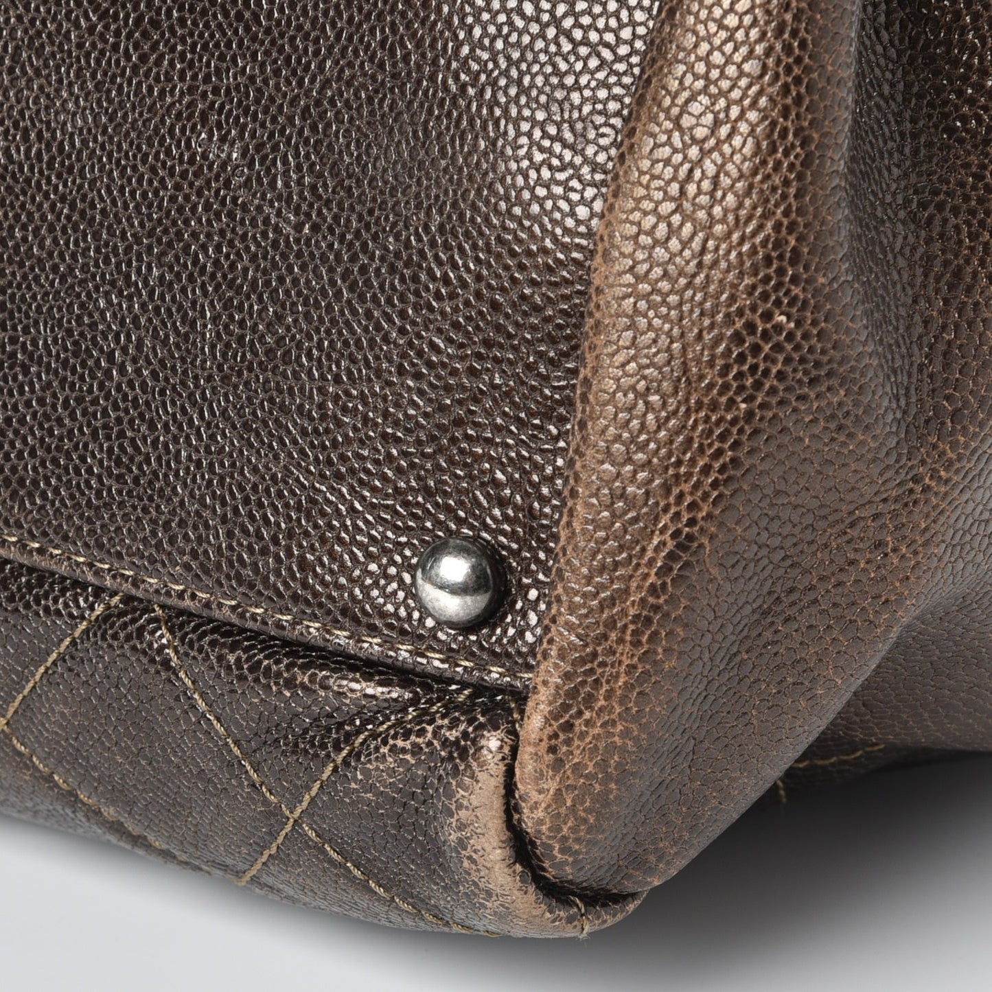 Iridescent Caviar Quilted Tall Chic Shopping Tote Dark Gold