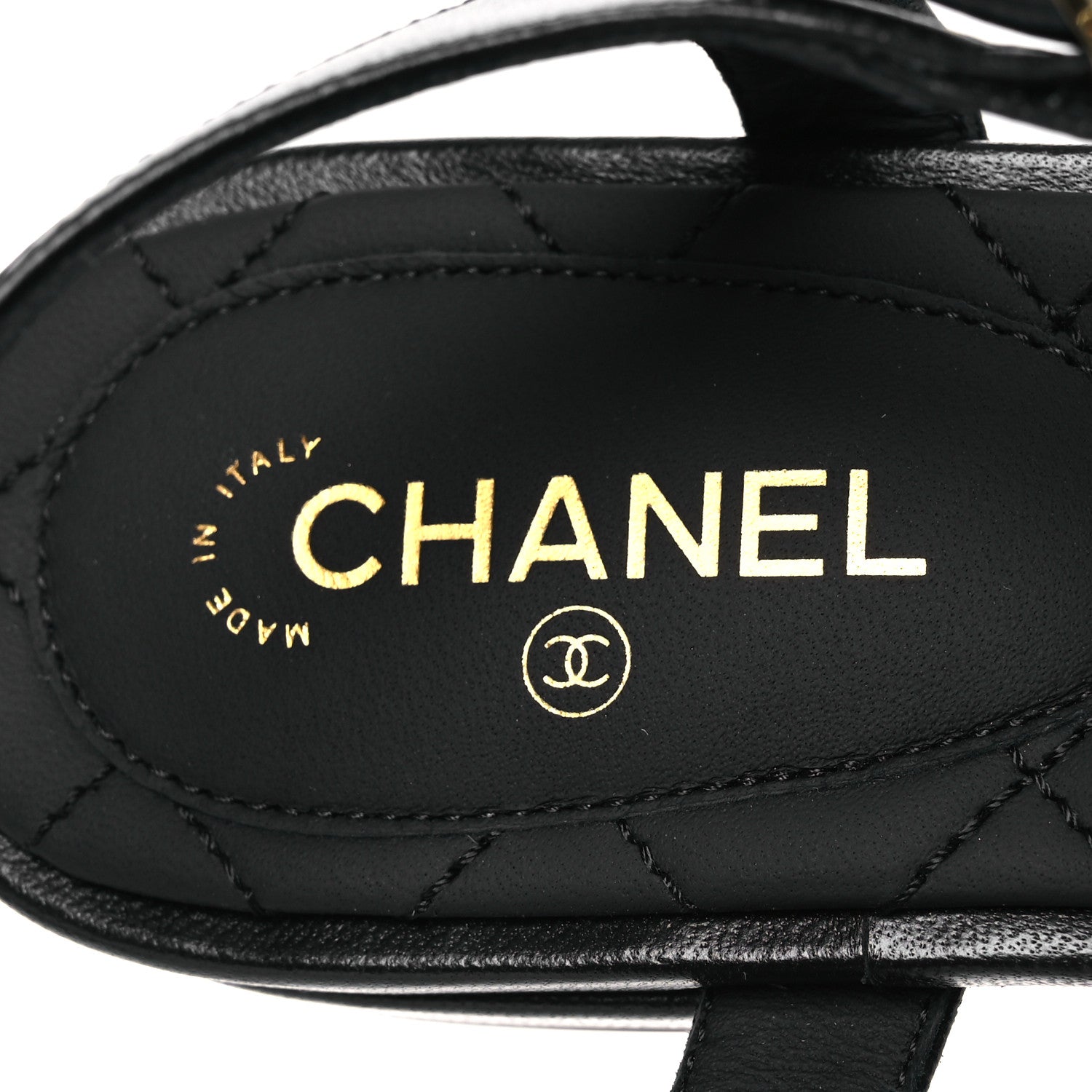 Chanel Lambskin CC Thong Sandals 36 Black 9 of 11