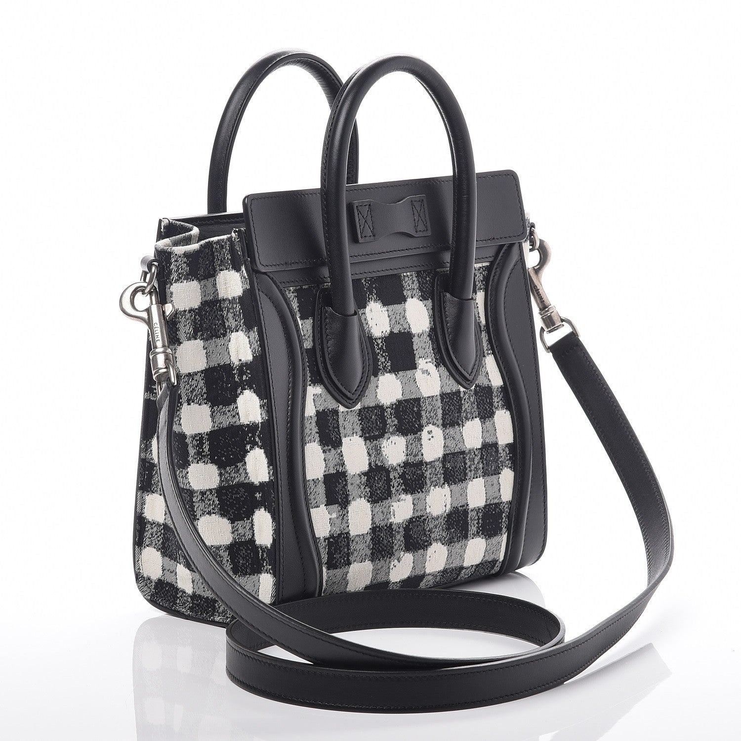 Celine Canvas Calfskin Nano Luggage White Black 3 of 7