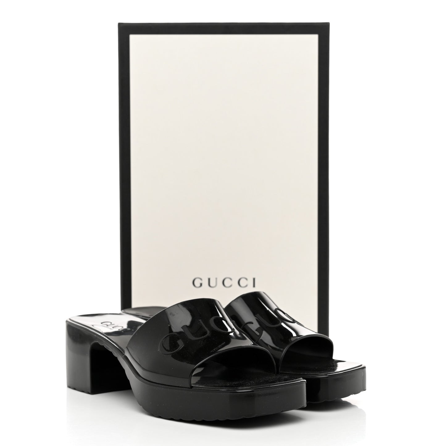 Rubber Gucci Logo Womens Platform 20/60mm Slide Sandals 37 Black