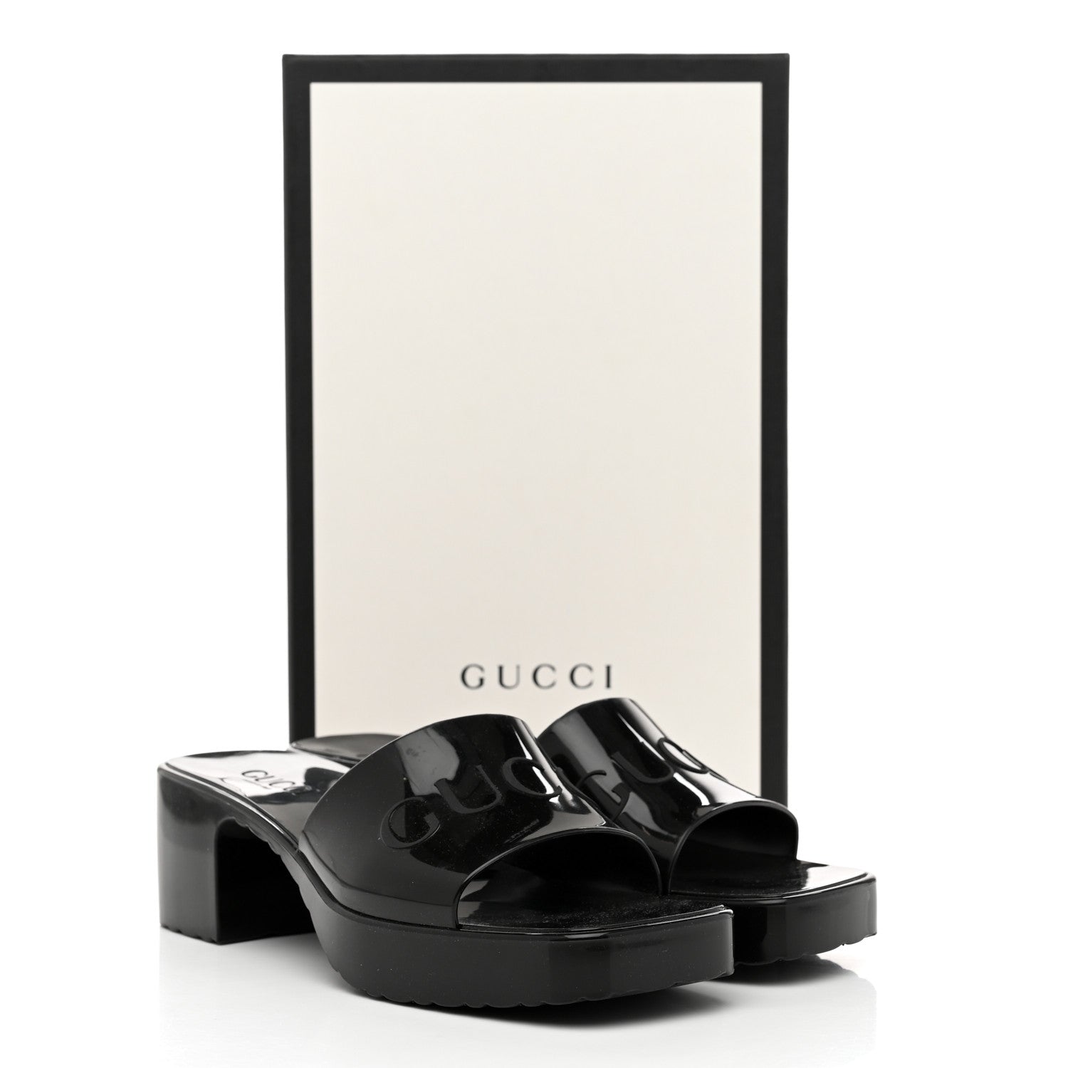 Gucci Rubber Gucci Logo Womens Platform 20/60mm Slide Sandals 37 Black 9 of 9