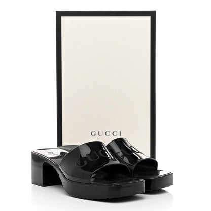 Gucci Rubber Gucci Logo Womens Platform 20/60mm Slide Sandals 37 Black 9 of 9