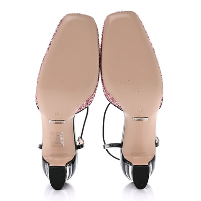 Gucci Calfskin Glitter Double G 55mm Slingback Pumps 37 Black Pink Glitter 5 of 10