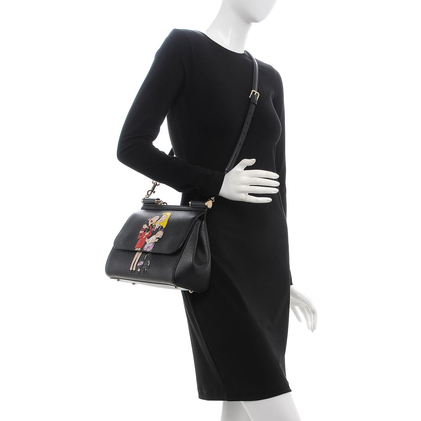 Dauphine Medium DG Family Patch Miss Sicily Satchel Black