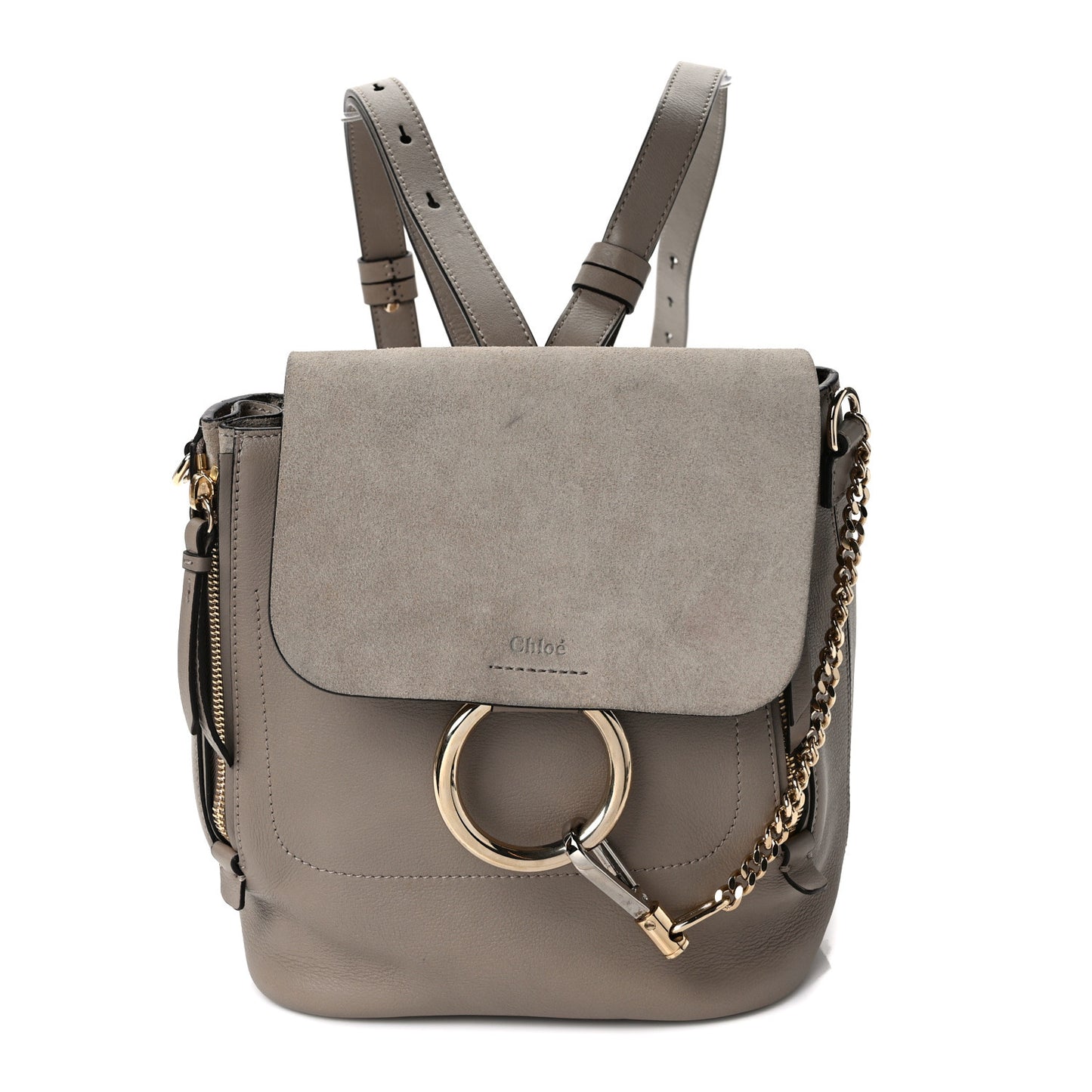 Suede Calfskin Small Faye Backpack Motty Grey