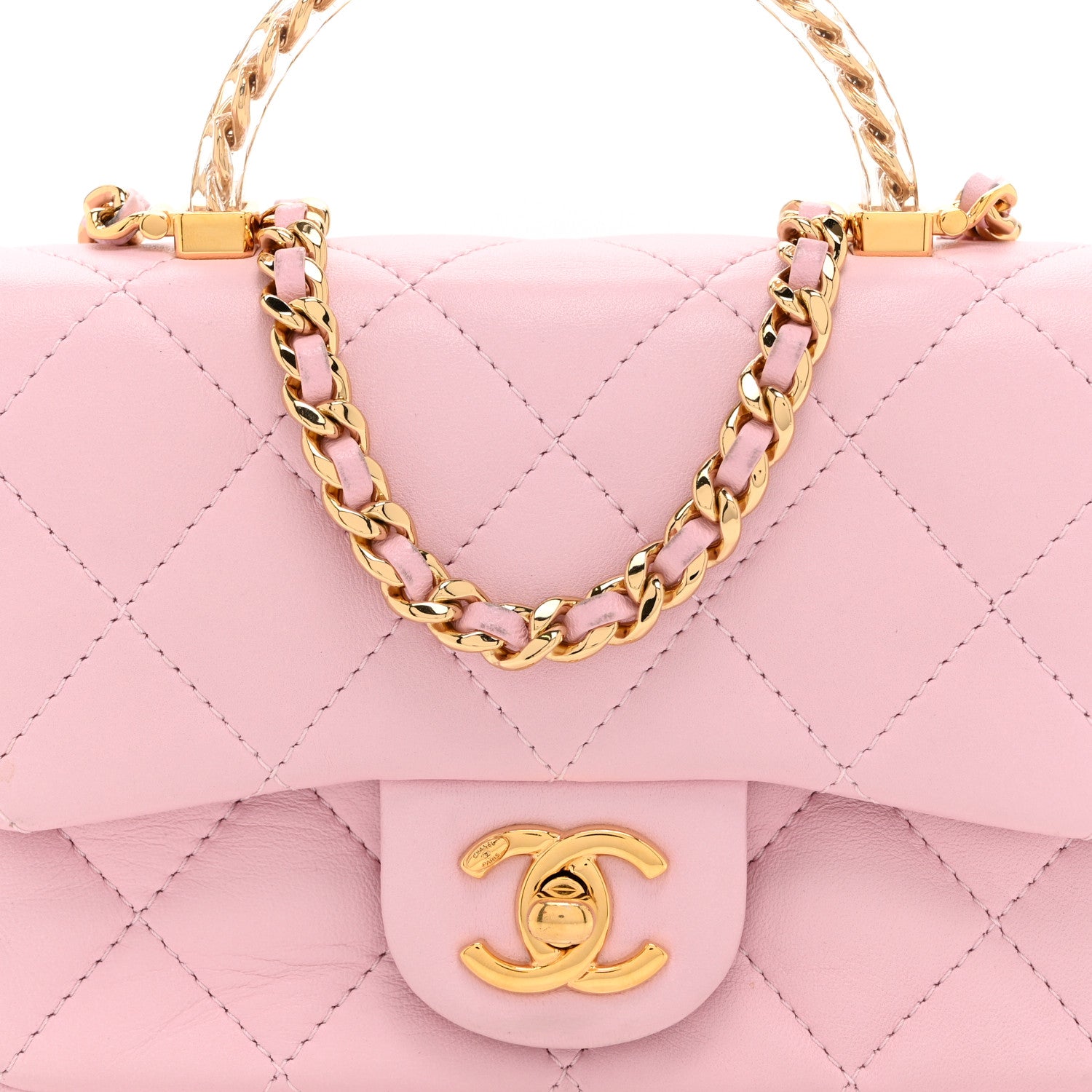 Chanel Lambskin Resin Quilted Top Handle Mini Flap Pink 8 of 10
