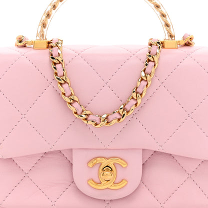 Chanel Lambskin Resin Quilted Top Handle Mini Flap Pink 8 of 10