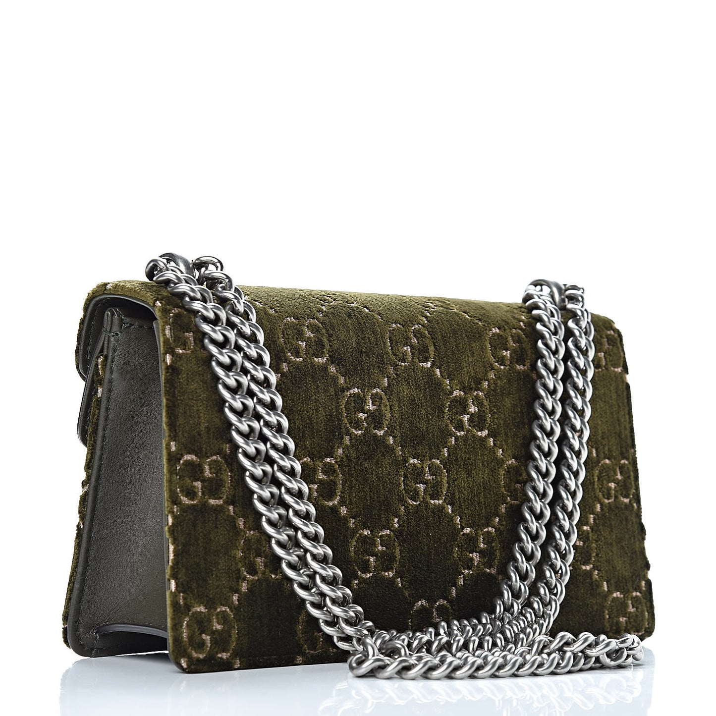 Velvet Moon Calfskin Crystal GG Monogram Small Dionysus Shoulder Bag Dark Olive Rose Gold