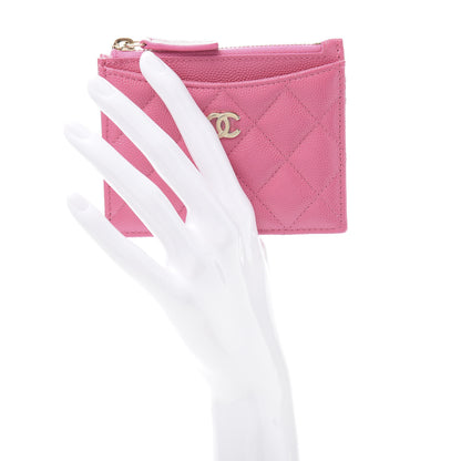 Chanel Caviar Quilted CC Zip Card Holder Pink 2 of 10