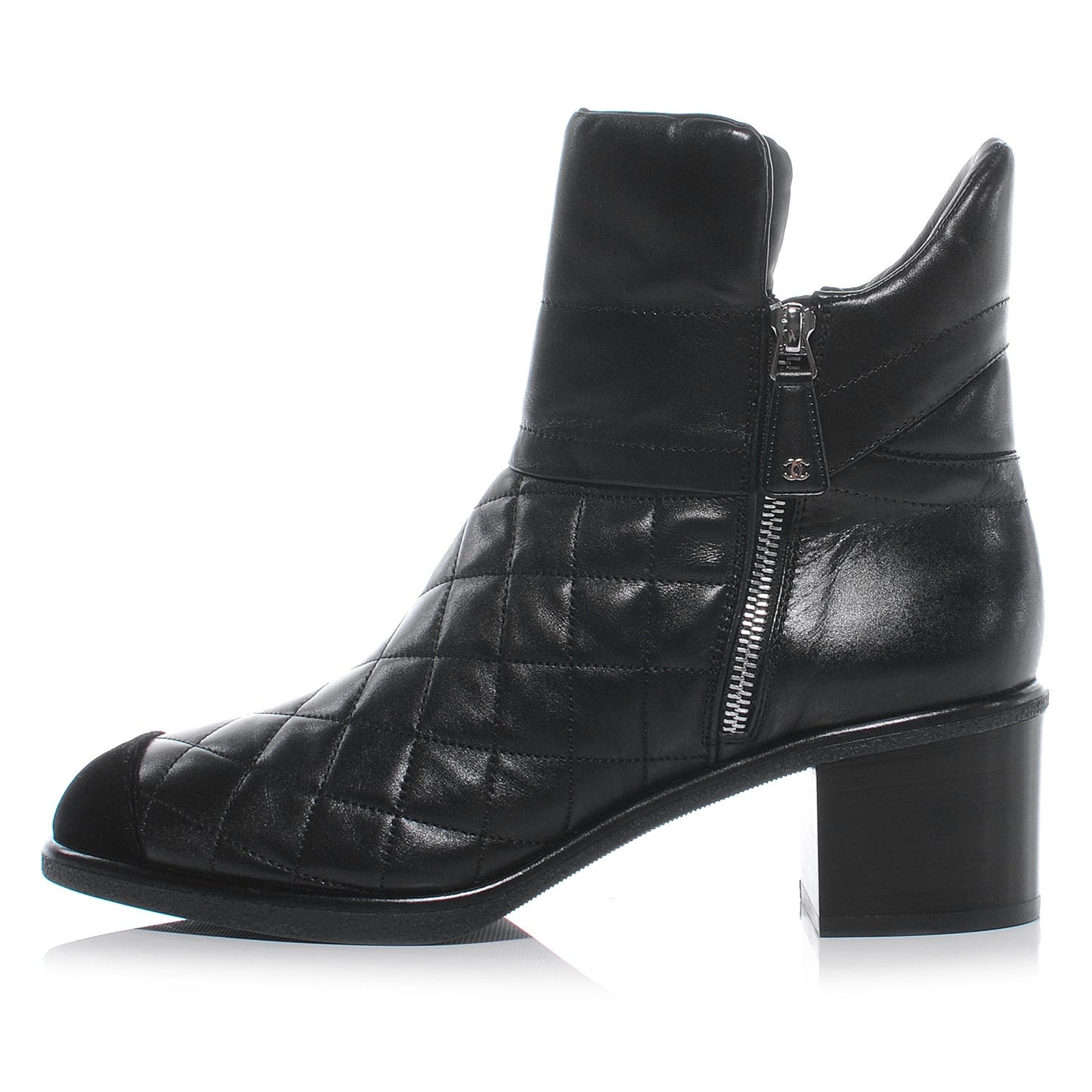 Leather Quilted Cap Toe Boots 41 Black