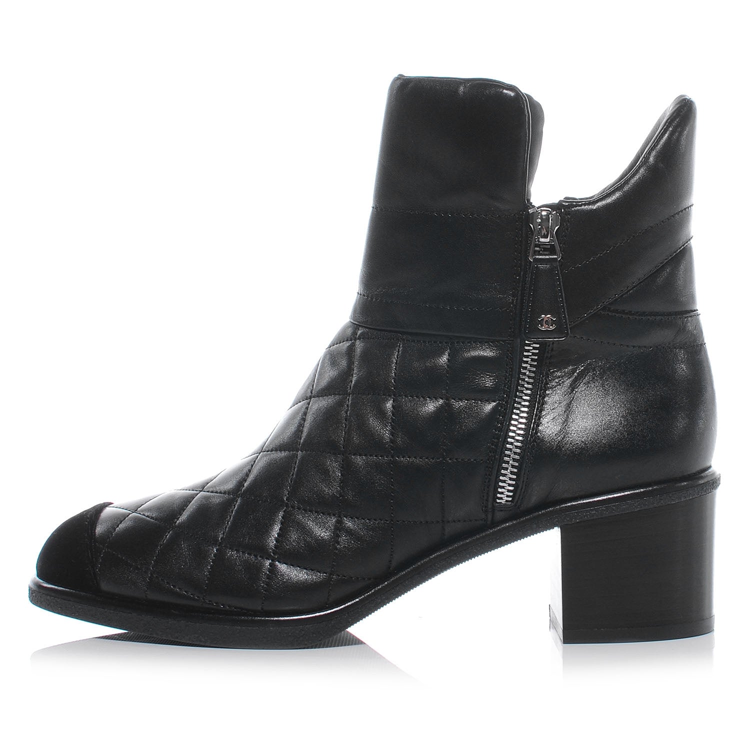 Chanel Leather Quilted Cap Toe Boots 41 Black 1 of 7