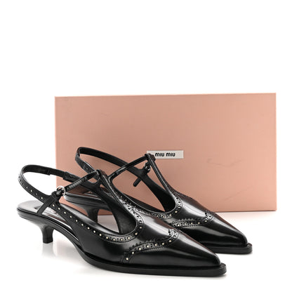 Miu Miu Calfskin Brogue Slingback Pumps 39 Black 9 of 9