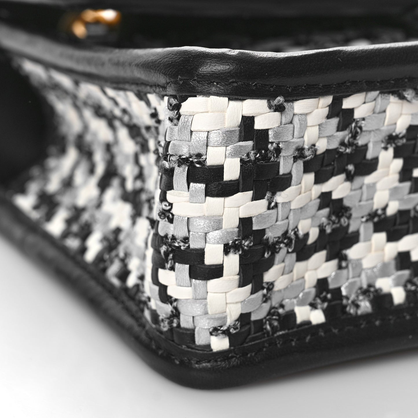 Metallic Lambskin Viscose Woven Flap Silver Black