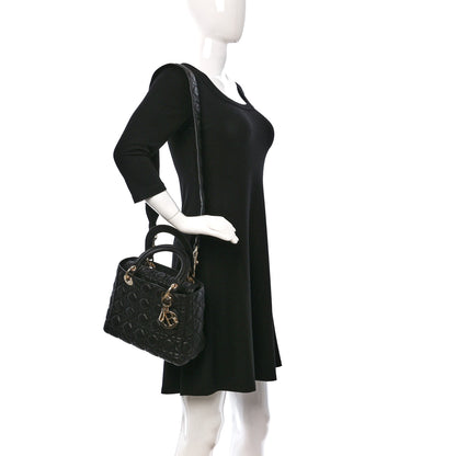 Christian Dior Grained Calfskin Cannage Medium Supple Lady Dior Black 2 of 8