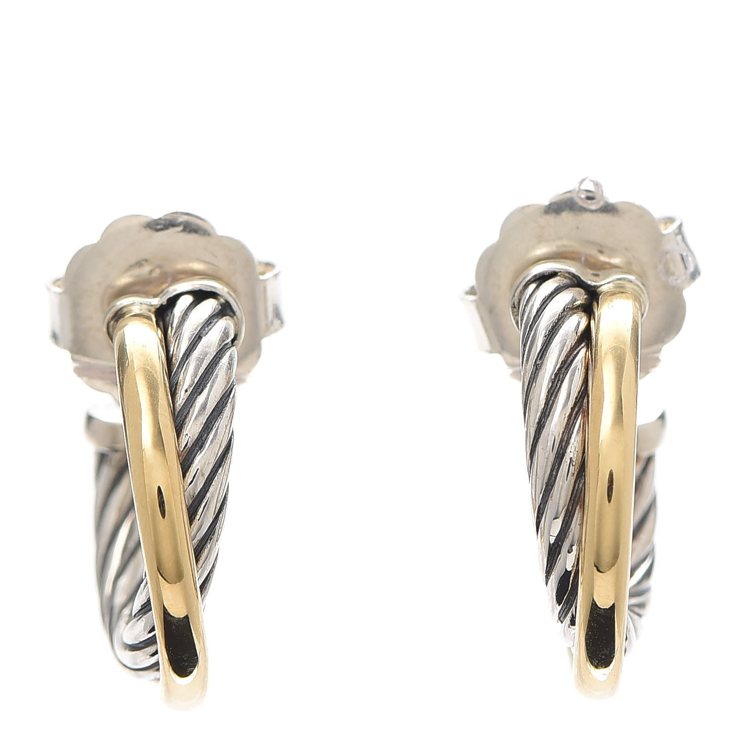 David Yurman Sterling Silver 18K Yellow Gold 17mm Crossover Cable Hoop Earrings 1 of 5