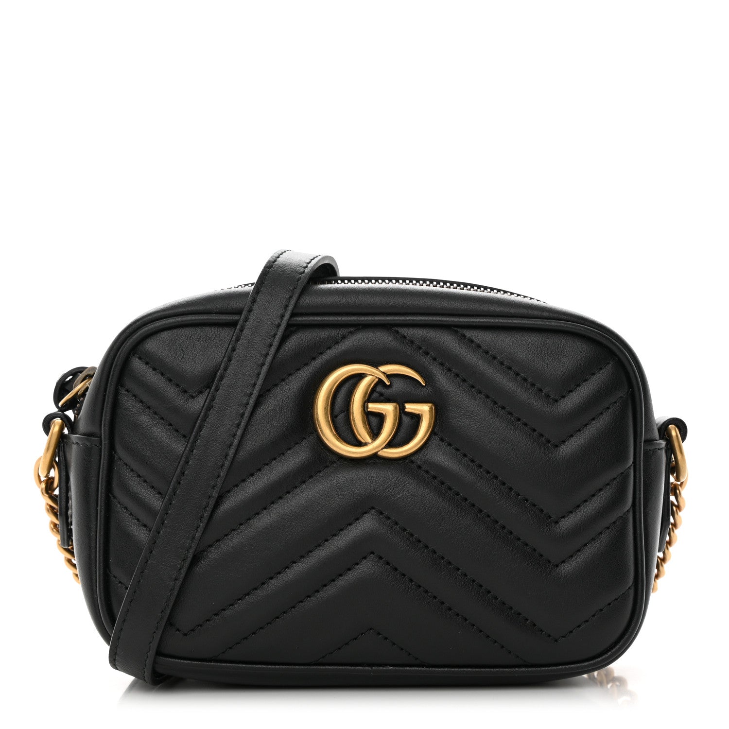 Gucci Calfskin Matelasse Mini GG Marmont Chain Shoulder Bag Black 1 of 10