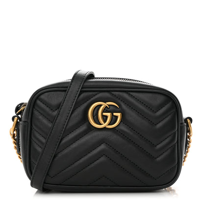 Gucci Calfskin Matelasse Mini GG Marmont Chain Shoulder Bag Black 1 of 10