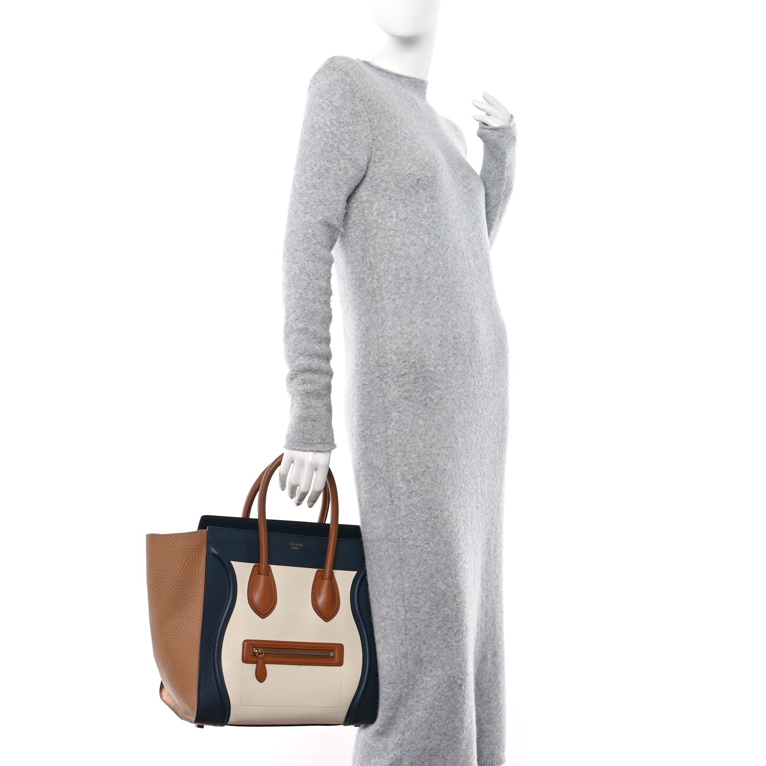 Celine Elephant Calfskin Mini Tri-Color Luggage Brown 2 of 13