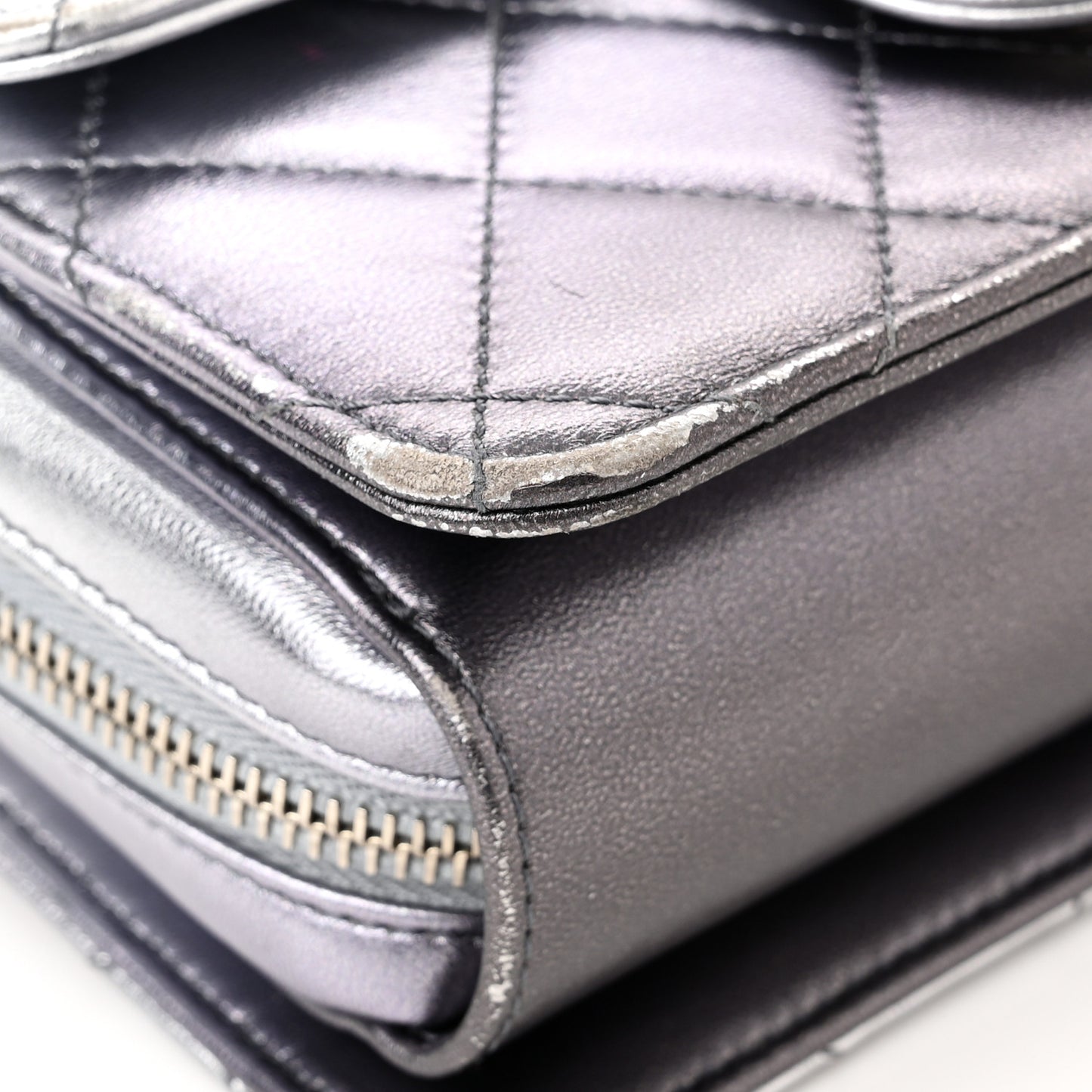 Metallic Lambskin Like A Wallet Flap Silvery Black