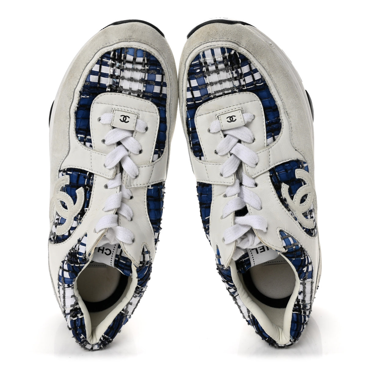 Tweed Suede Calfskin Womens CC Sneakers 41 Dark Blue Black Grey White