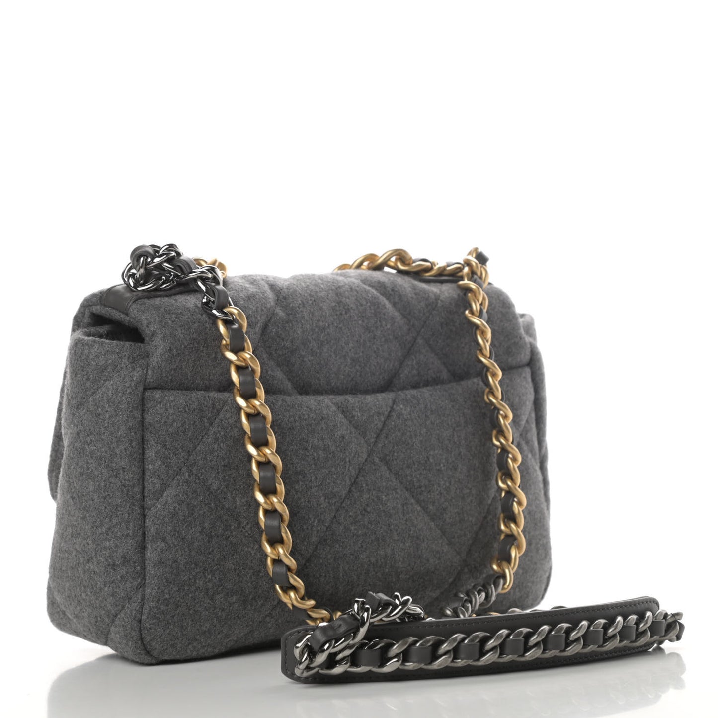 Wool Quilted Medium Chanel 19 Flap Grey