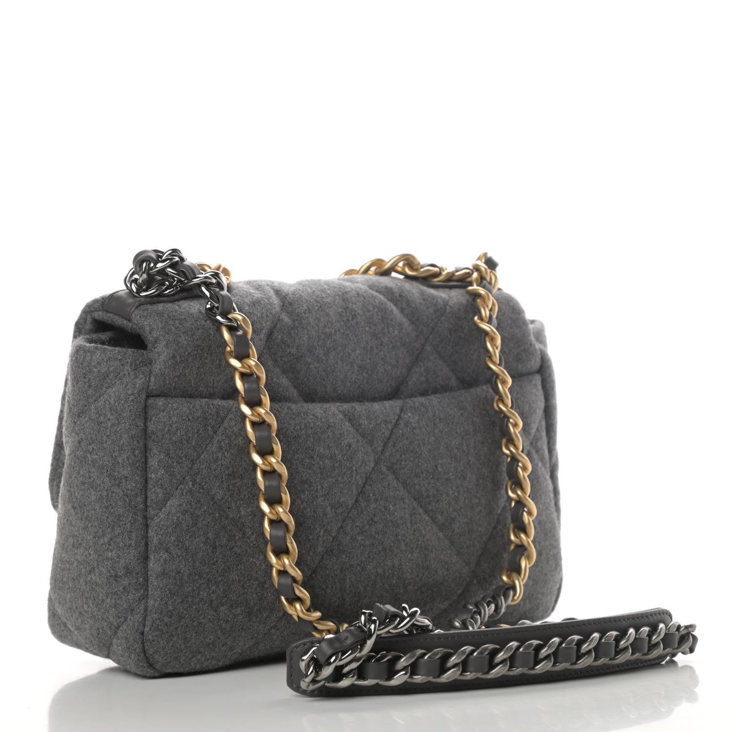 Chanel Wool Quilted Medium Chanel 19 Flap Grey 2 of 4