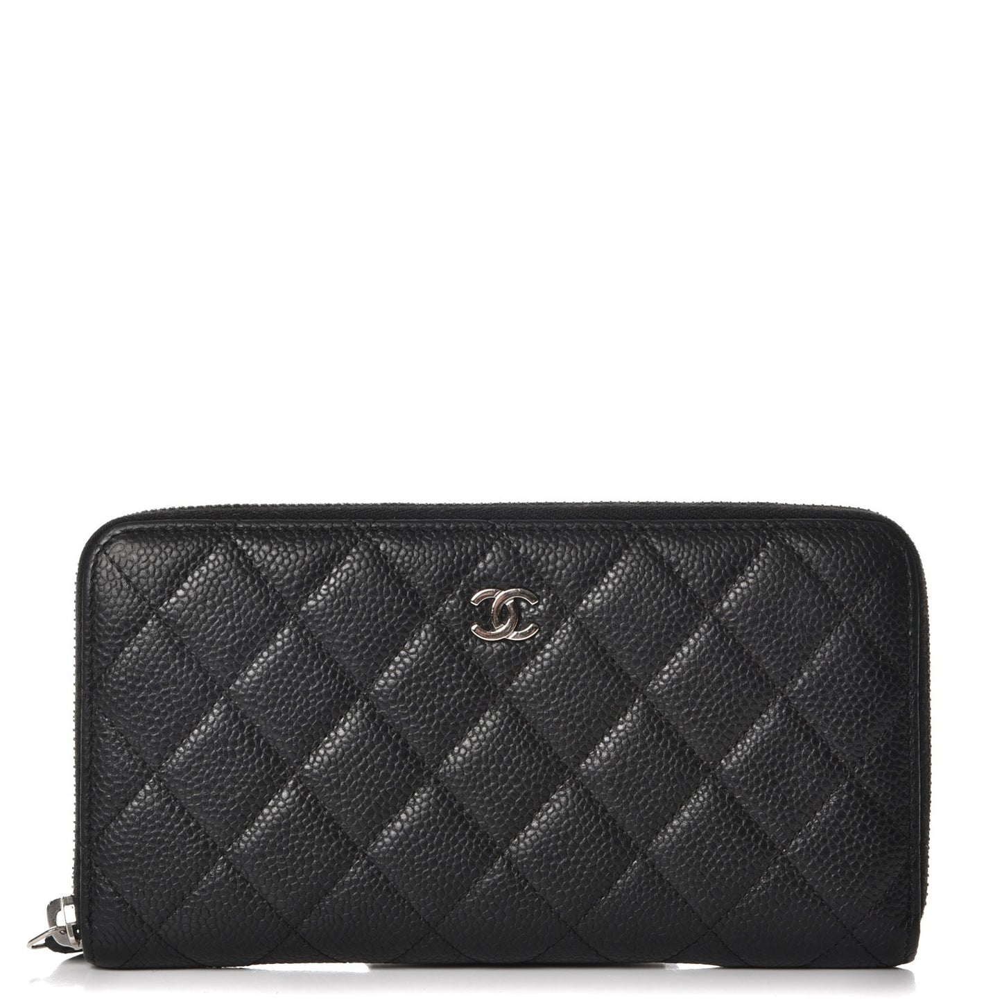 Caviar Quilted Large Gusset Zip Around Wallet Black