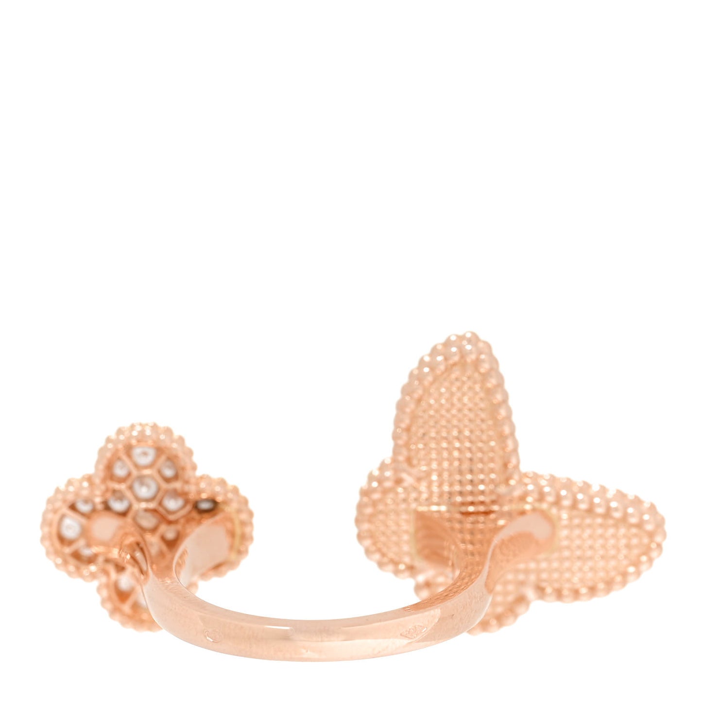 18K Rose Gold Diamond Mother of Pearl Lucky Butterfly Between The Finger Ring 10 62