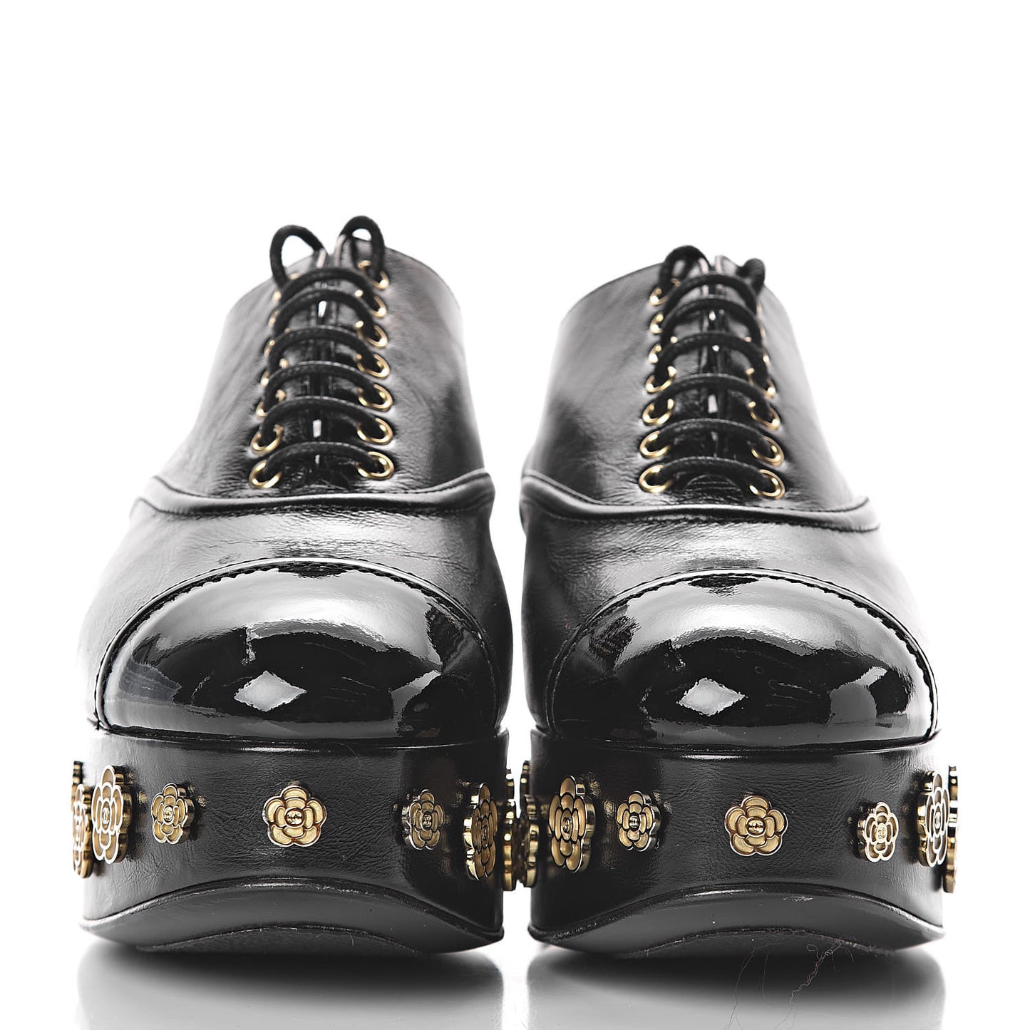 Crumpled Calfskin Lace Up Platform Oxford 37.5 Black