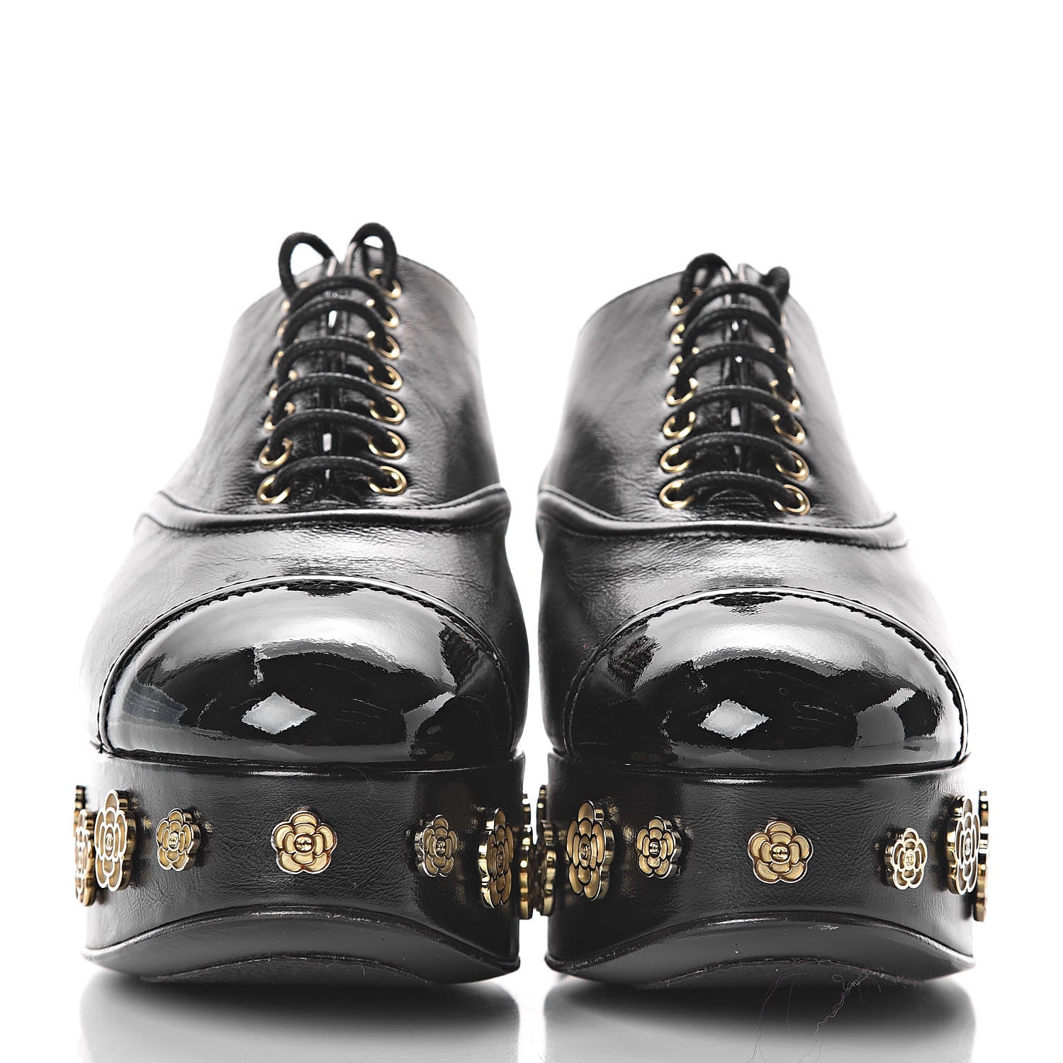 Chanel Crumpled Calfskin Lace Up Platform Oxford 37.5 Black 2 of 11