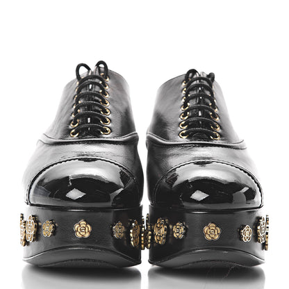 Chanel Crumpled Calfskin Lace Up Platform Oxford 37.5 Black 2 of 11