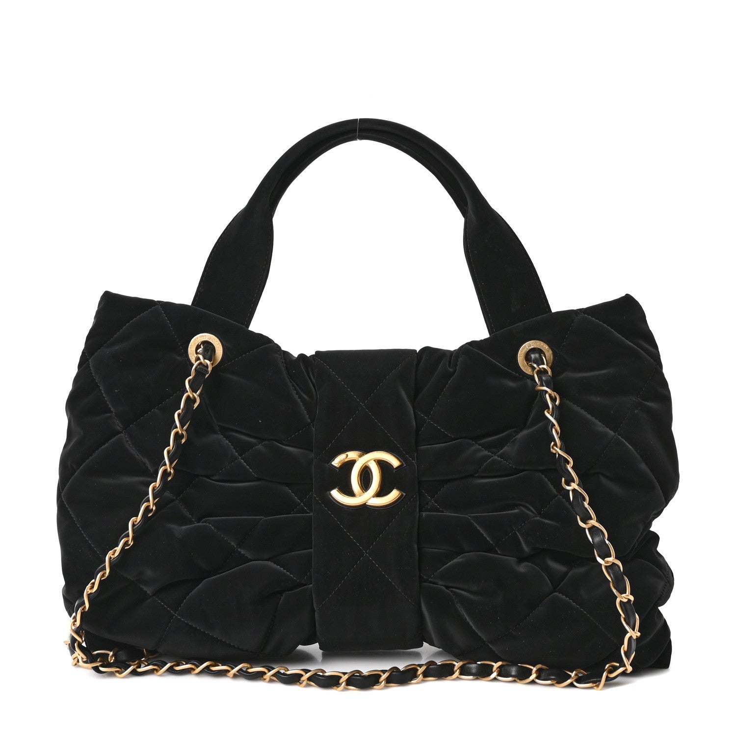 Chanel Velvet Effect Nylon Quilted Bow Bag Black 1 of 11