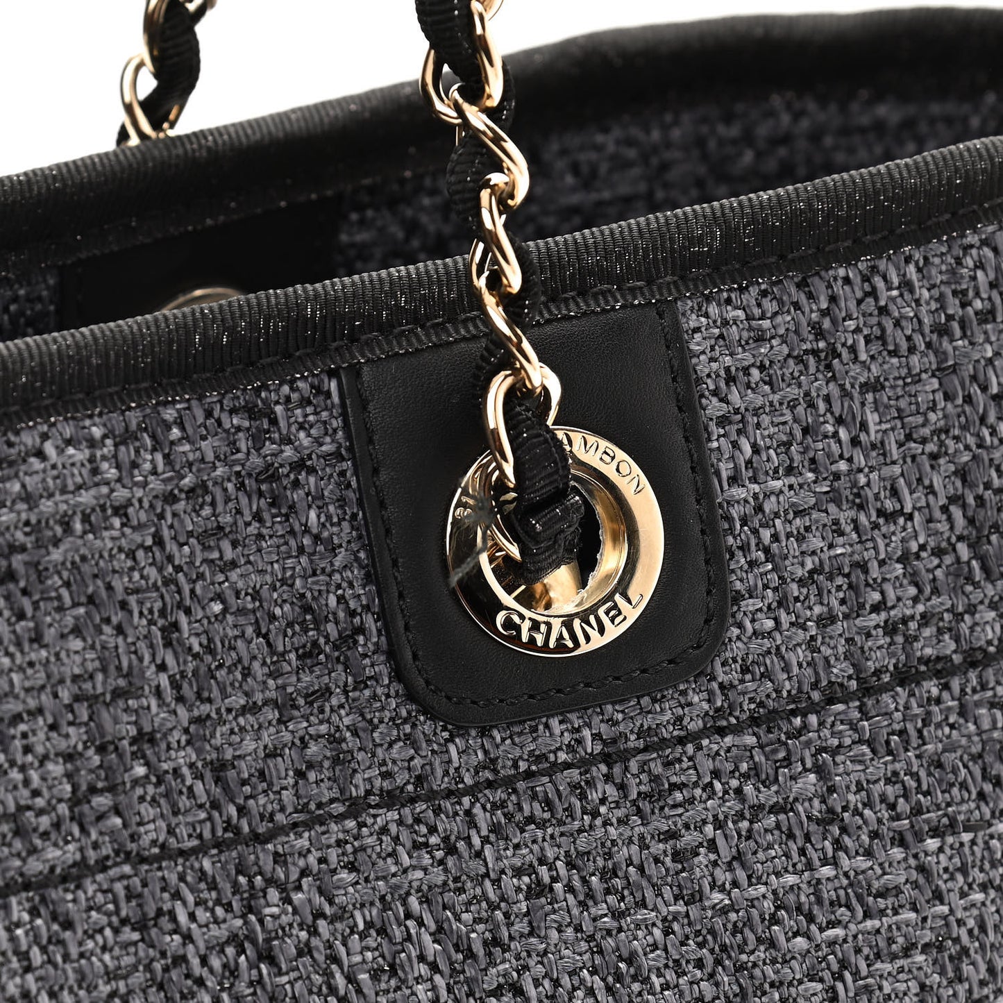 Woven Straw Raffia Small Deauville Tote Charcoal