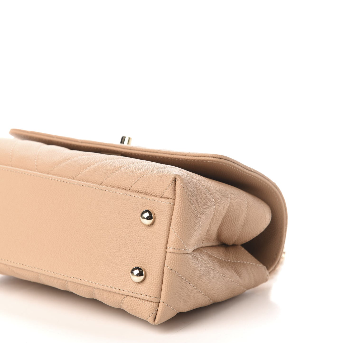 Caviar Chevron Quilted Mini Coco Handle Flap Beige