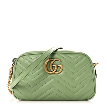 Gucci Calfskin Matelasse Chevron Small GG Marmont Chain Shoulder Bag Salamander Green 1 of 9