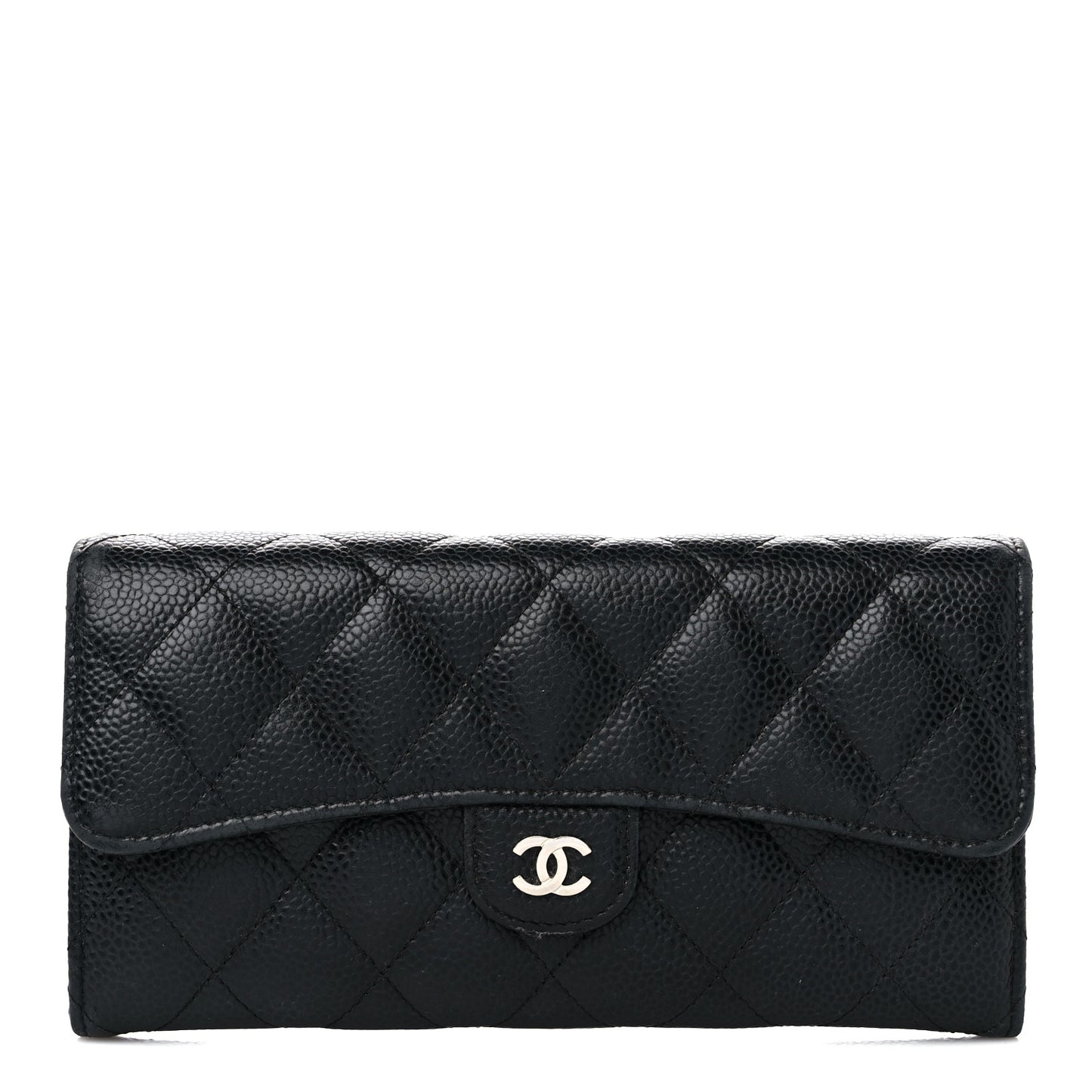 Caviar Quilted Large Gusset Flap Wallet Black